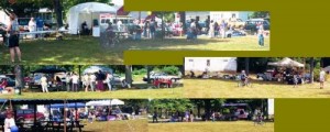 Various booths and crowds about the common.